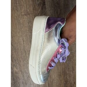 Steve Madden Jmaggiee MetallicMulti Platform Sneakers Size 4M Silver Pink Purple